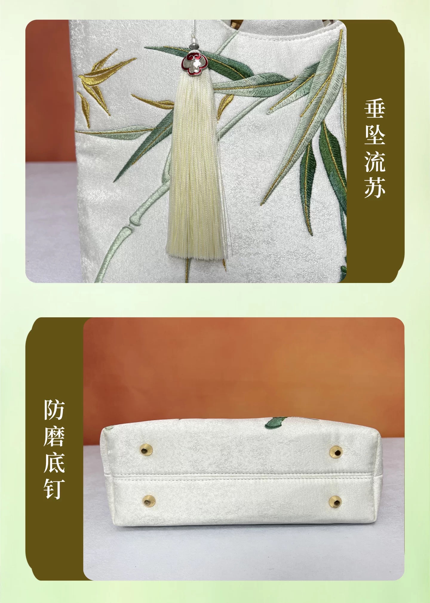 Bamboo Handle Embroidered Tote Bag thumbnail 3