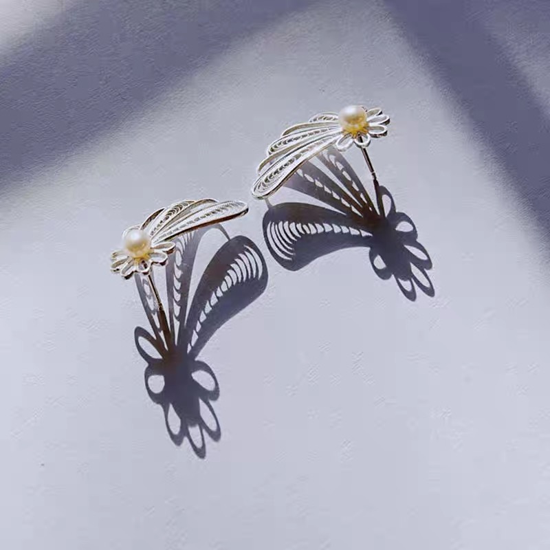 Ginkgo Fan Silver Filigree Earrings thumbnail 3