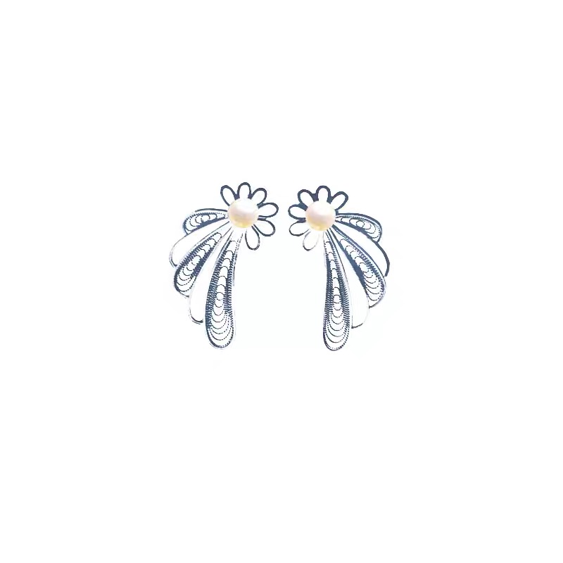 Ginkgo Fan Silver Filigree Earrings thumbnail 5