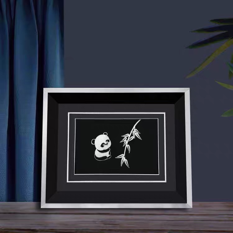 Panda Bamboo Silver Filigree Framed Art - Jewelry & Accessories wholesale product photo