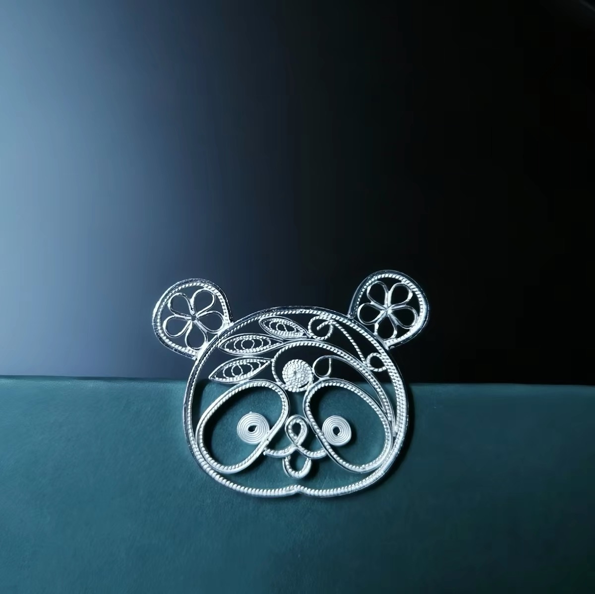 Panda Silver Filigree Brooch Pin - Jewelry & Accessories wholesale product photo