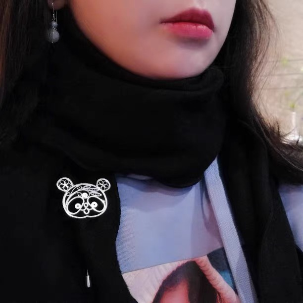 Panda Silver Filigree Brooch Pin thumbnail 4