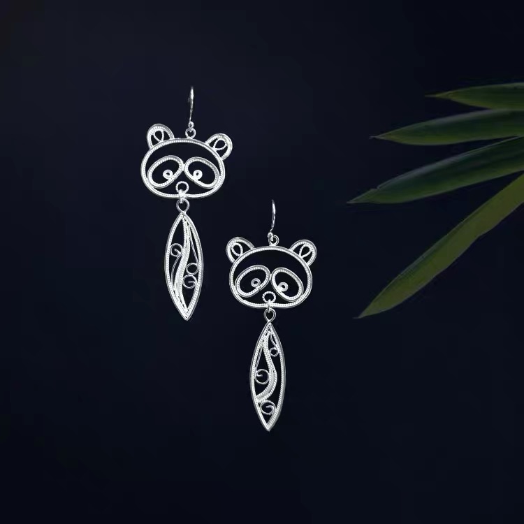 Panda Tassel Silver Filigree Earrings - Jewelry & Accessories wholesale product photo