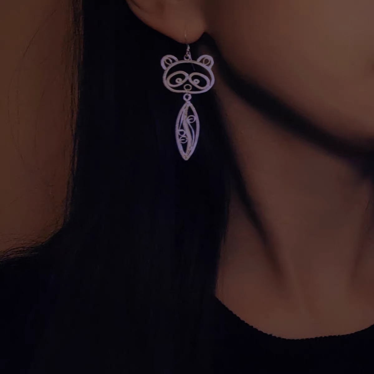 Panda Tassel Silver Filigree Earrings thumbnail 2