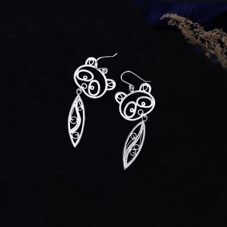 Panda Tassel Silver Filigree Earrings thumbnail 3