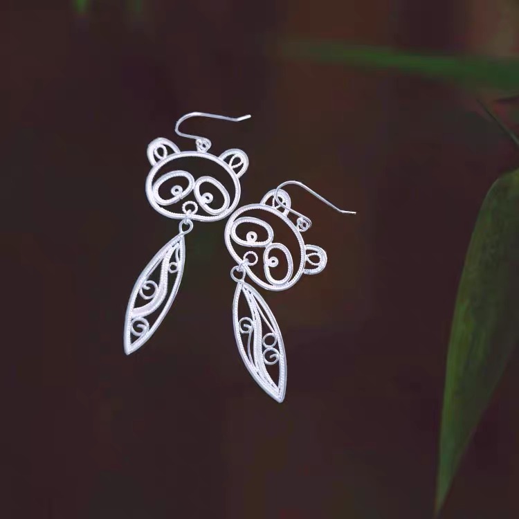 Panda Tassel Silver Filigree Earrings thumbnail 4