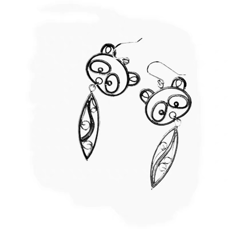 Panda Tassel Silver Filigree Earrings thumbnail 5