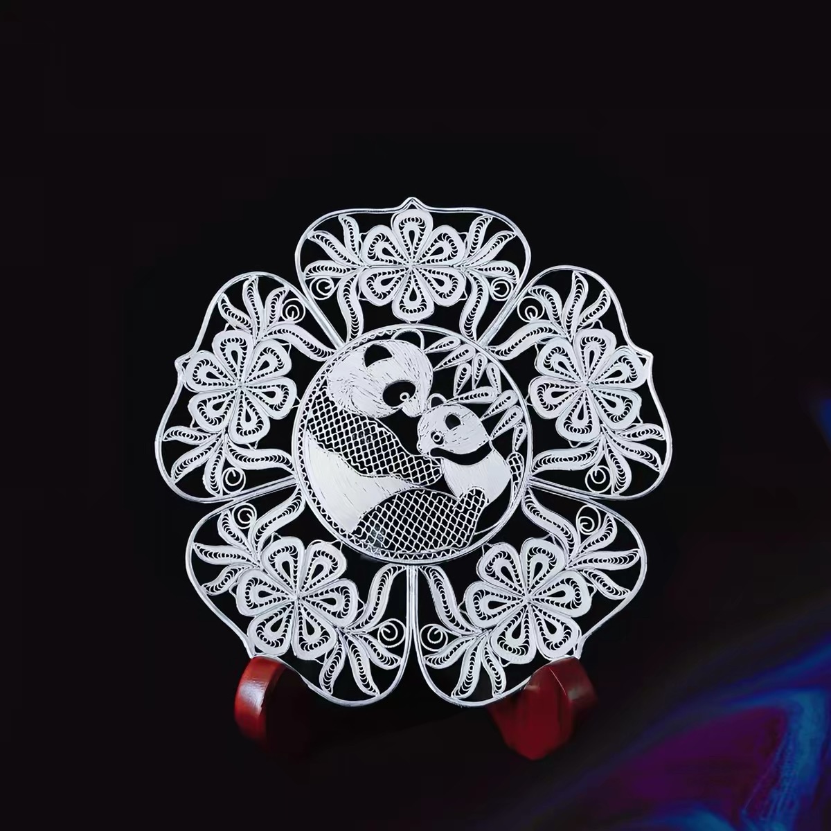 Round Panda Silver Filigree Decorative Frame thumbnail 2